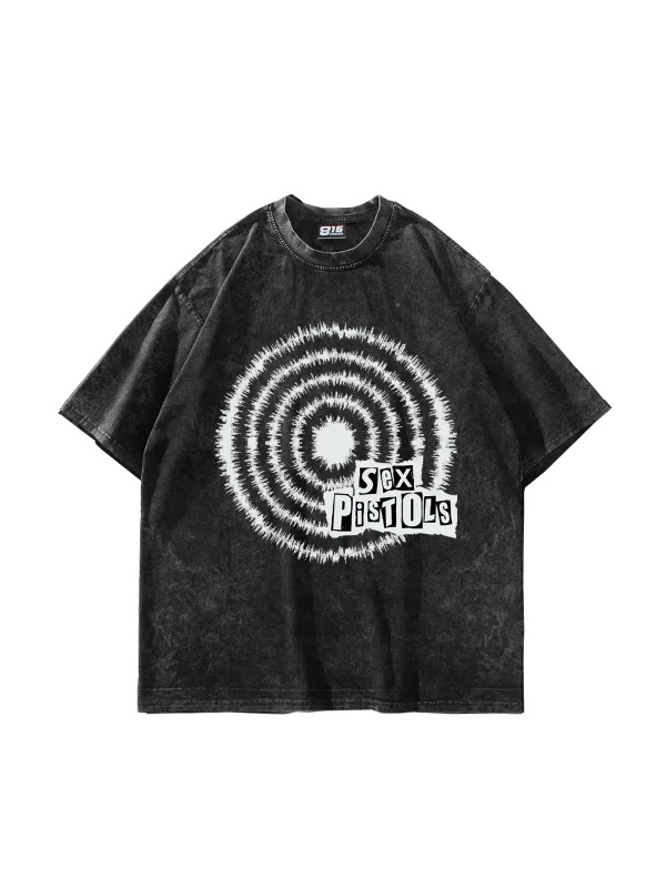S*x  Pistols Baskılı Oversize Unisex Yıkamalı Siyah Tshirt