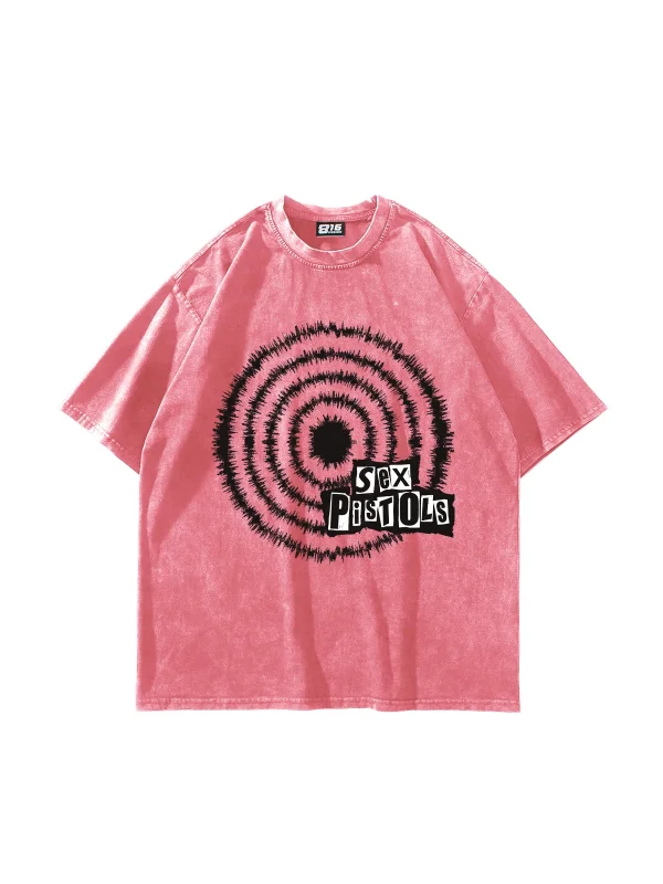 S*x Pistols Baskılı Oversize Unisex Yıkamalı Pembe Tshirt
