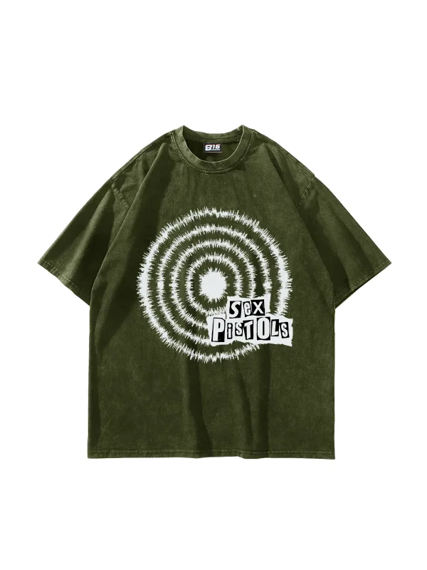 S*x Pistols Baskılı Oversize Unisex Yıkamalı Yeşil Tshirt