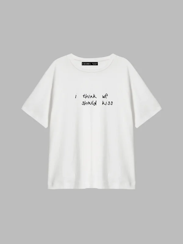 We Should Kiss Baskılı Relaxed Fit Beyaz Kadın Tshirt