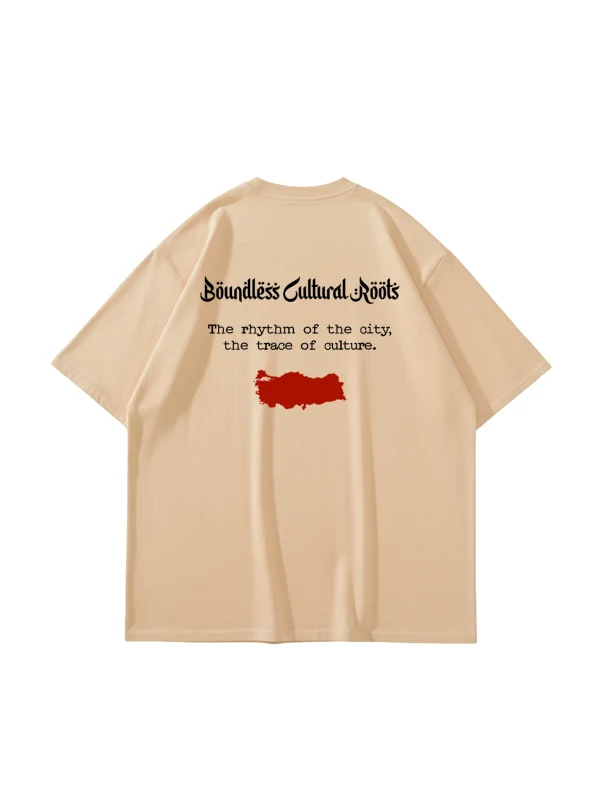 Cultural Roots Baskılı Oversize Unisex Bej Tshirt