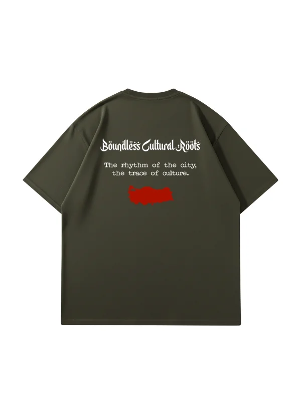Cultural Roots Baskılı Oversize Unisex Haki Tshirt