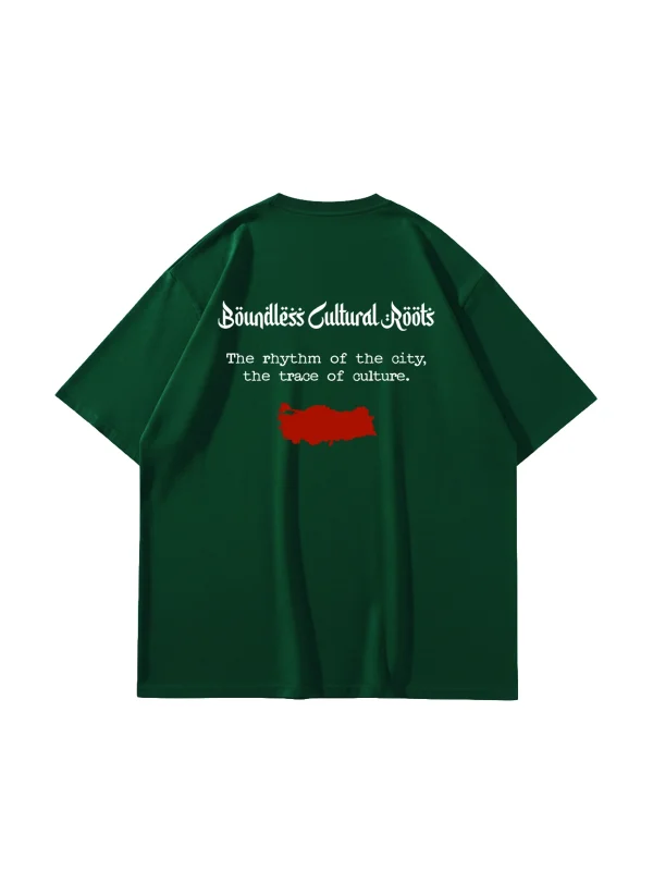 Cultural Roots Baskılı Oversize Unisex Yeşil Tshirt