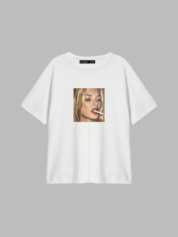 Kate Smokin Baskılı Relaxed Fit Beyaz Kadın Tshirt