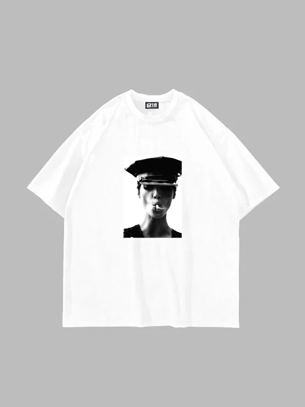 Christy Turlington Baskılı Oversize Unisex Beyaz Tshirt