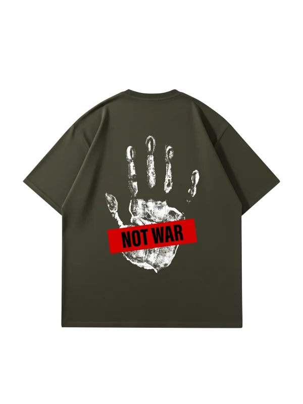 Not War Baskılı Oversize Unisex Haki Tshirt