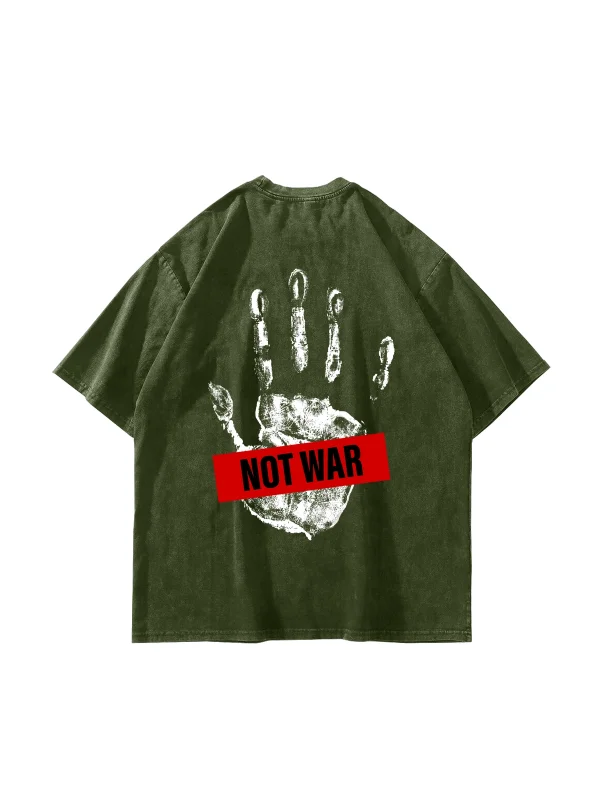 Not War Baskılı Oversize Unisex Yıkamalı Yeşil Tshirt