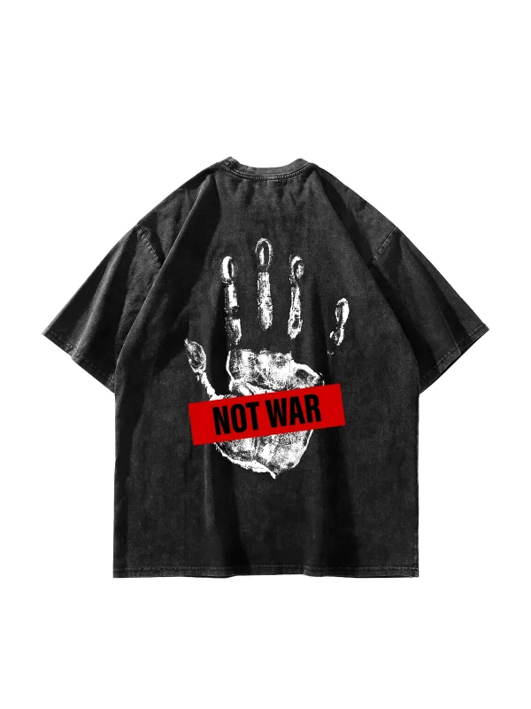 Not War Baskılı Oversize Unisex Yıkamalı Siyah Tshirt