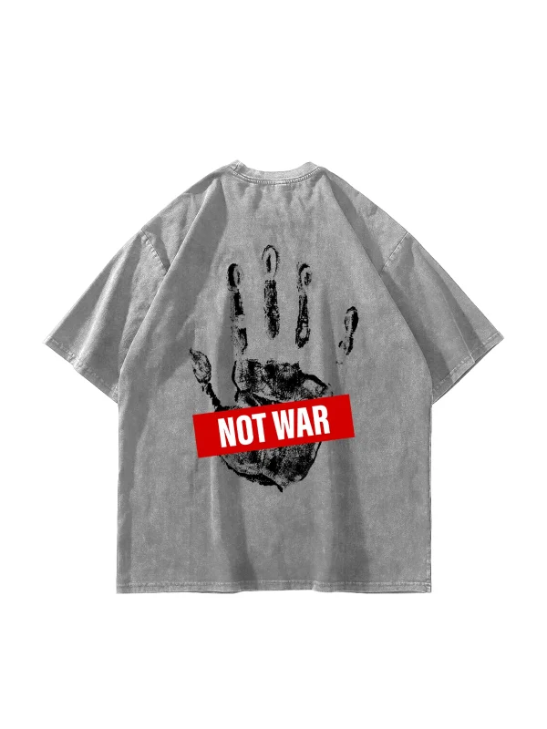 Not War Baskılı Oversize Unisex Yıkamalı Beyaz Tshirt