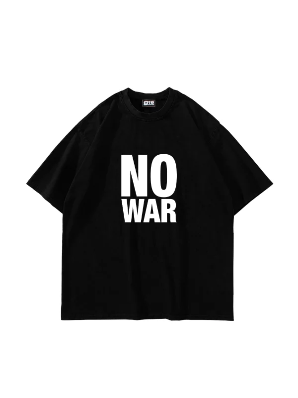 No War Baskılı Oversize Unisex Siyah Tshirt