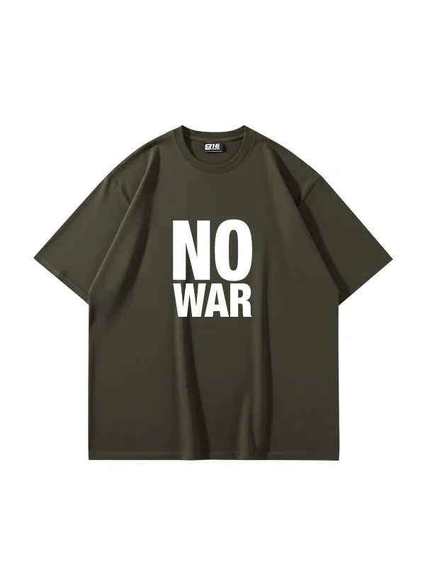 No War Baskılı Oversize Unisex Haki Tshirt