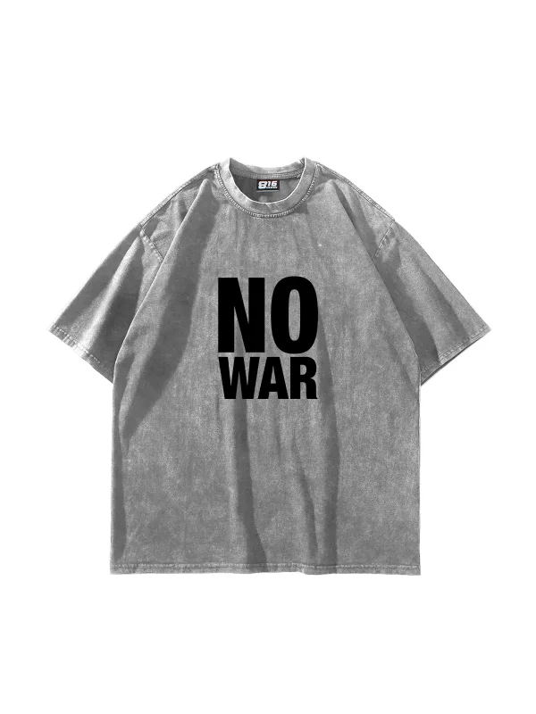 No War Baskılı Oversize Unisex Yıkamalı Beyaz Tshirt