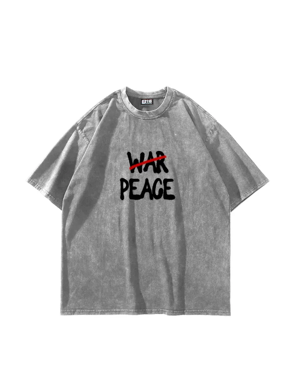 Dont War Baskılı Oversize Unisex Yıkamalı Beyaz Tshirt