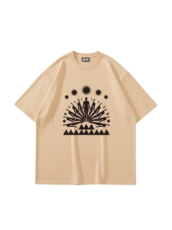 Spirit Baskılı Oversize Unisex Bej Tshirt