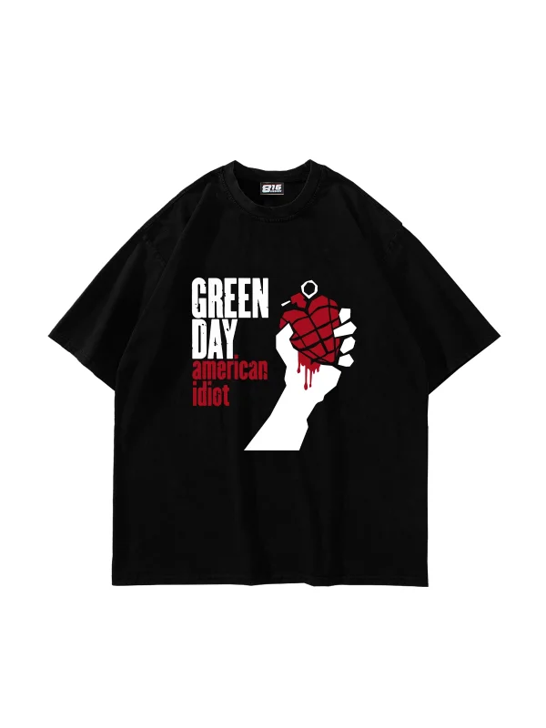 Green Day Baskılı Oversize Unisex Siyah Tshirt