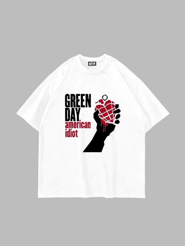 Green Day Baskılı Oversize Unisex Beyaz Tshirt