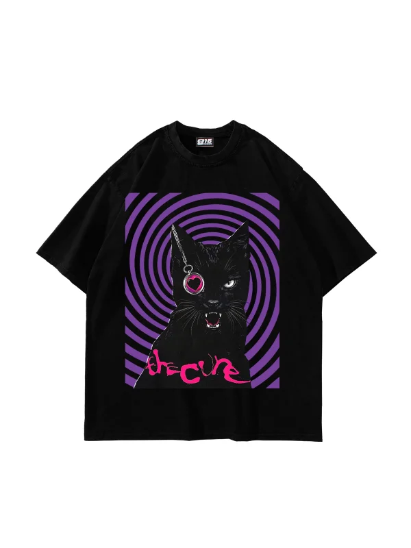 The Cure Baskılı Oversize Unisex Siyah Tshirt