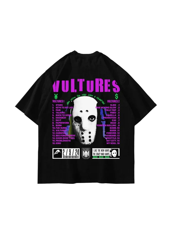 Vultures Baskılı Oversize Unisex Siyah Tshirt