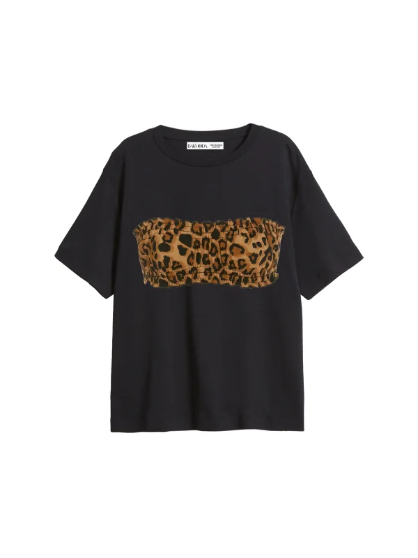 Leopar Top Baskılı Relaxed Fit Siyah Kadın Tshirt