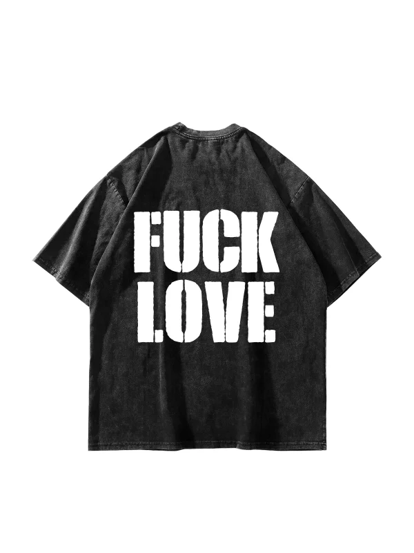 F*ck Love Baskılı Oversize Unisex Yıkamalı Siyah Tshirt