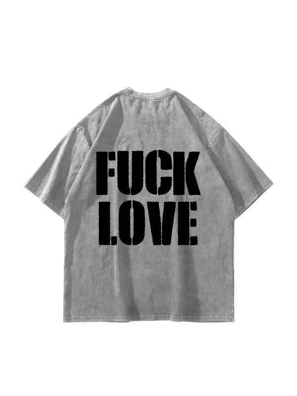 F*ck Love Baskılı Oversize Unisex Yıkamalı Beyaz Tshirt