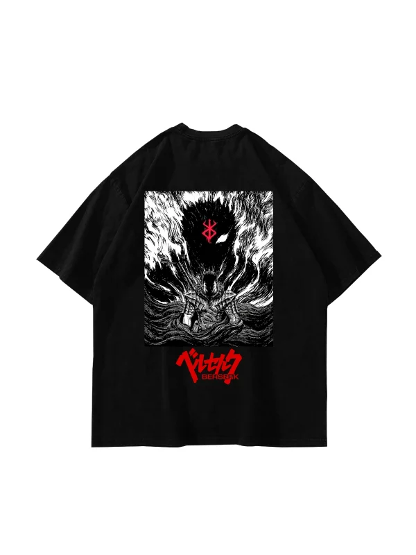 Berserk Manga Baskılı Oversize Unisex Siyah Tshirt