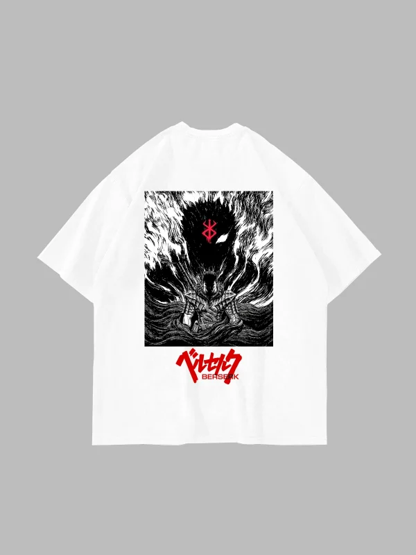 Berserk Manga Baskılı Oversize Unisex Beyaz Tshirt