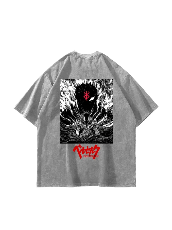 Berserk Manga Baskılı Oversize Unisex Yıkamalı Beyaz Tshirt