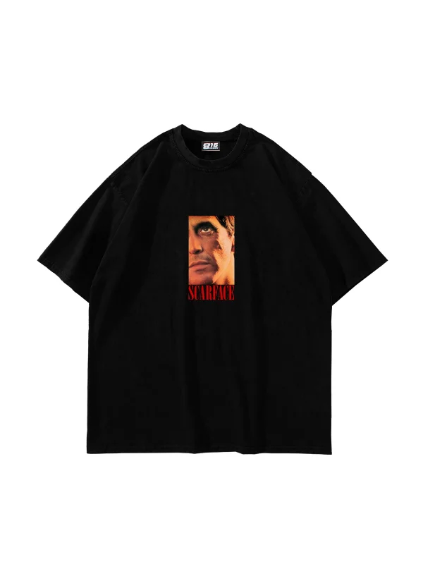 Scarface V2 Baskılı Oversize Unisex Siyah Tshirt