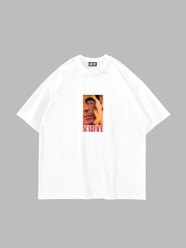 Scarface V2 Baskılı Oversize Unisex Beyaz Tshirt