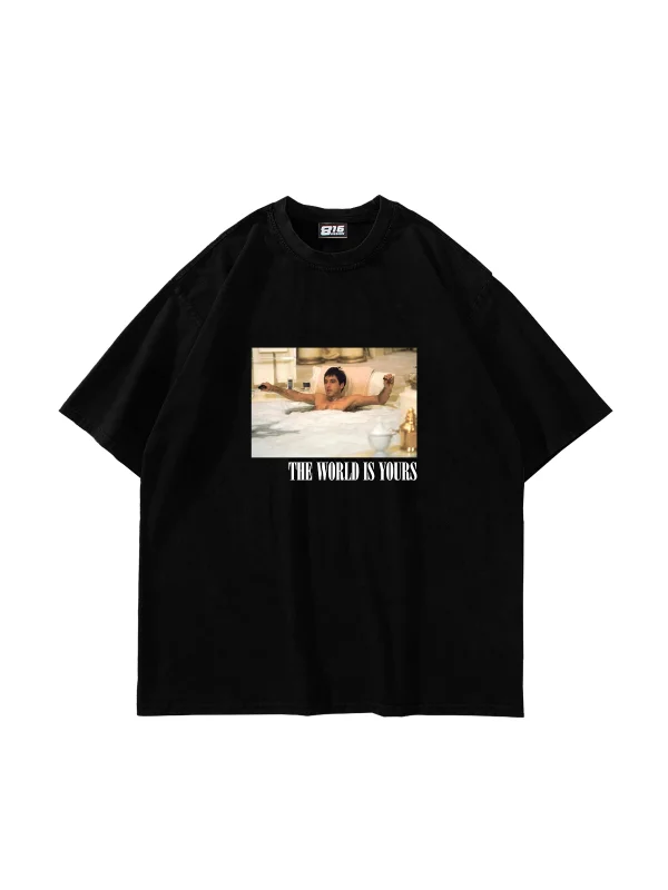 World Is Yours Baskılı Oversize Unisex Siyah Tshirt