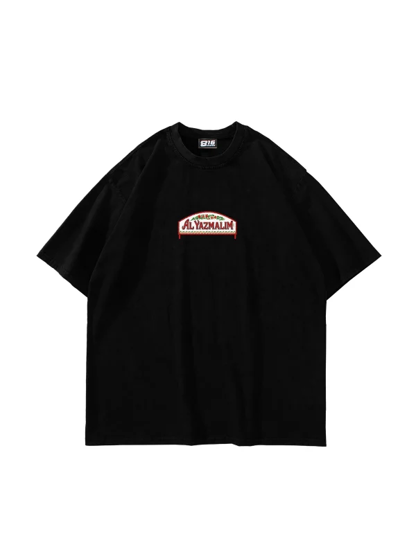Al Yazmalım Baskılı Oversize Unisex Siyah Tshirt