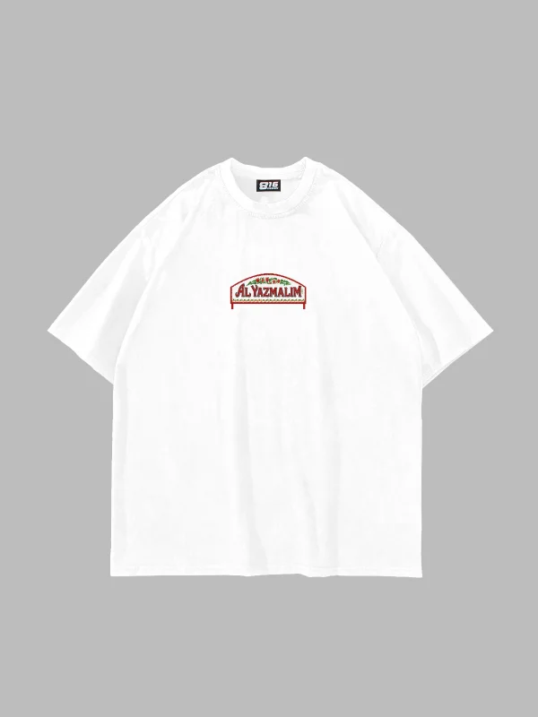Al Yazmalım Baskılı Oversize Unisex Beyaz Tshirt