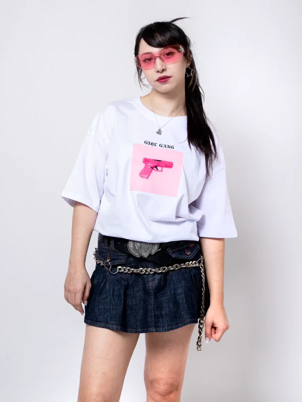 Girl Gang Baskılı Oversize Unisex Beyaz Tshirt