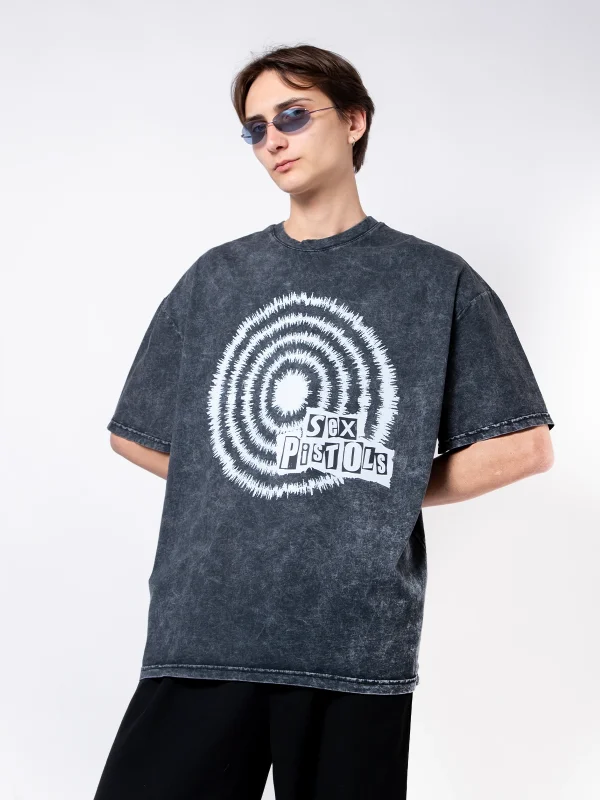 S*x Pistols Baskılı Oversize Unisex Yıkamalı Siyah Tshirt