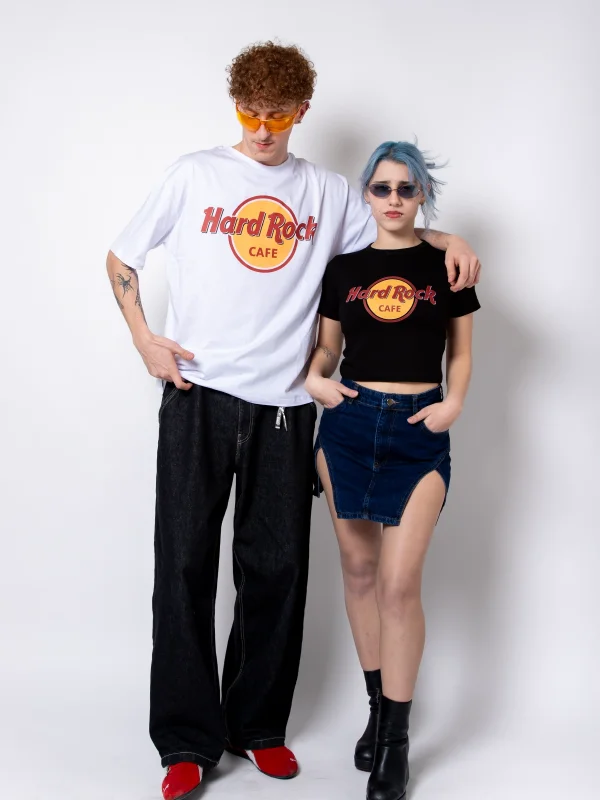 Hard Rock Baskılı Oversize Unisex Beyaz Tshirt