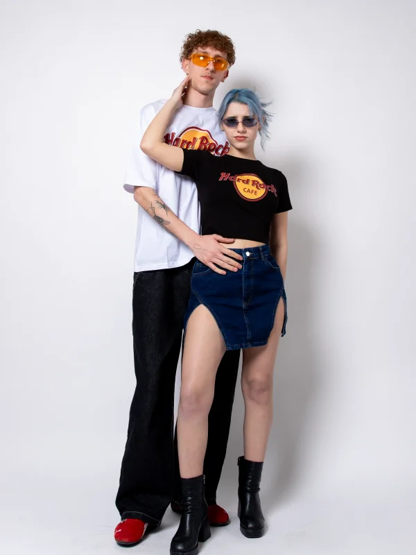 Hard Rock Baskılı Siyah Crop Top