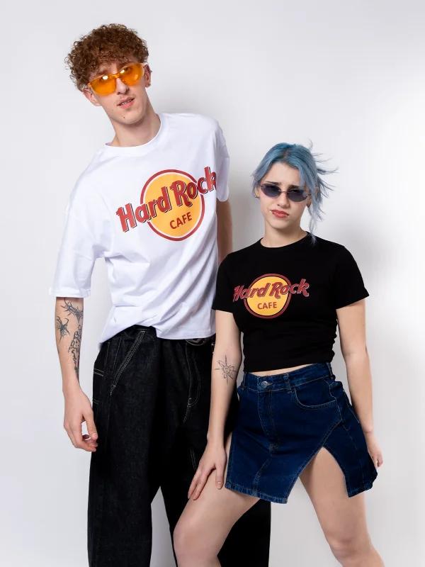 Hard Rock Baskılı Siyah Crop Top