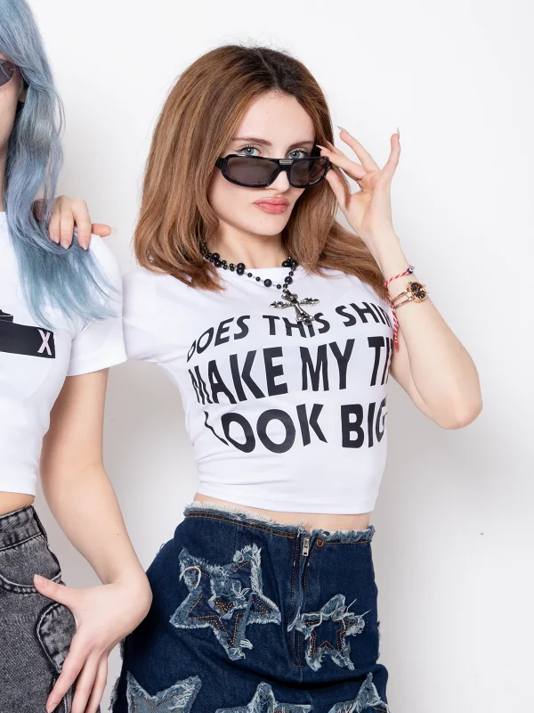 Tits Look Big Baskılı Beyaz Crop Top