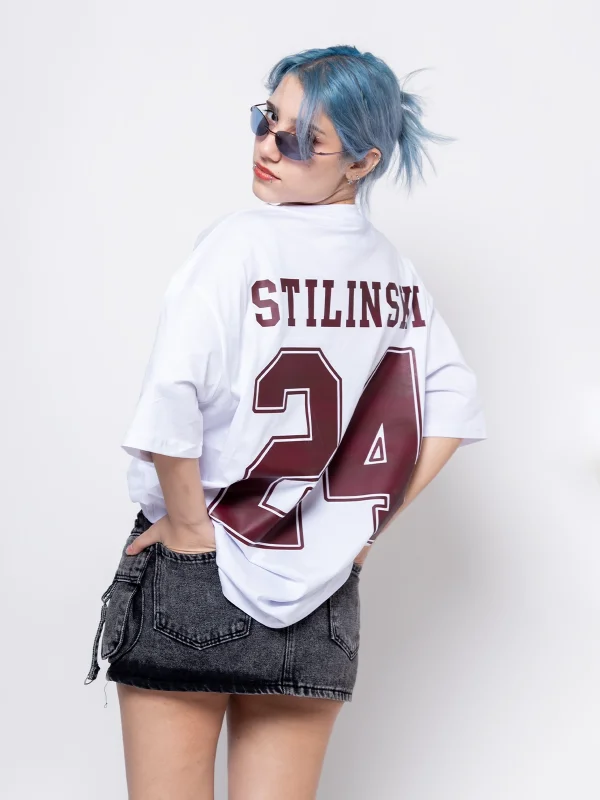 Stilinski Baskılı Oversize Unisex Beyaz Tshirt