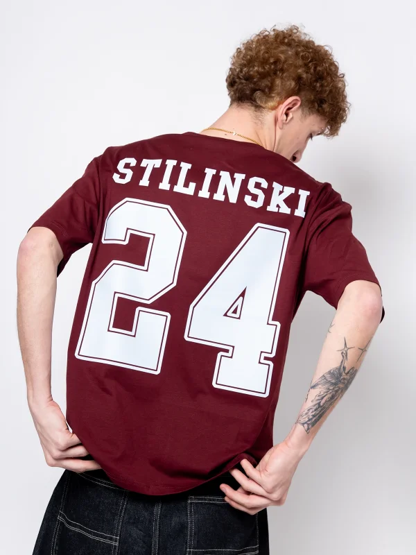 Stilinski Baskılı Oversize Unisex Bordo Tshirt