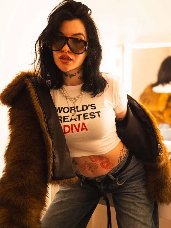Worlds Greatest Dıva Baskılı Beyaz Crop Top