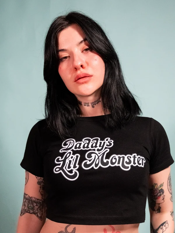 Dadys Lil Monster Baskılı Siyah Crop Top