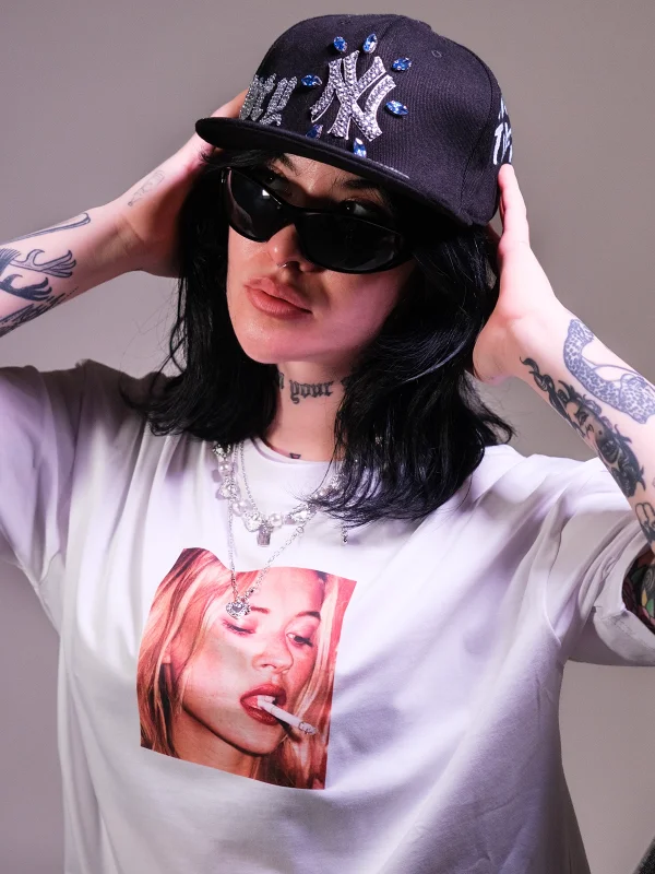 Kate Smokin Baskılı Relaxed Fit Beyaz Kadın Tshirt