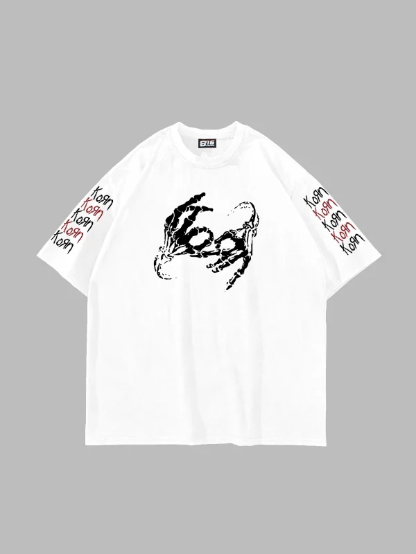 Korn Sırt Baskılı Oversize Unisex Beyaz Tshirt