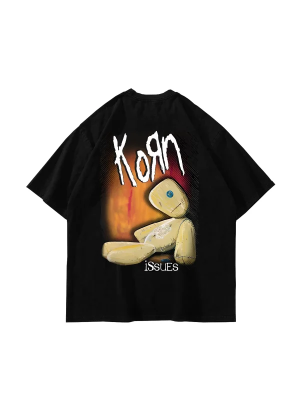 Korn Sırt Baskılı Oversize Unisex Siyah Tshirt