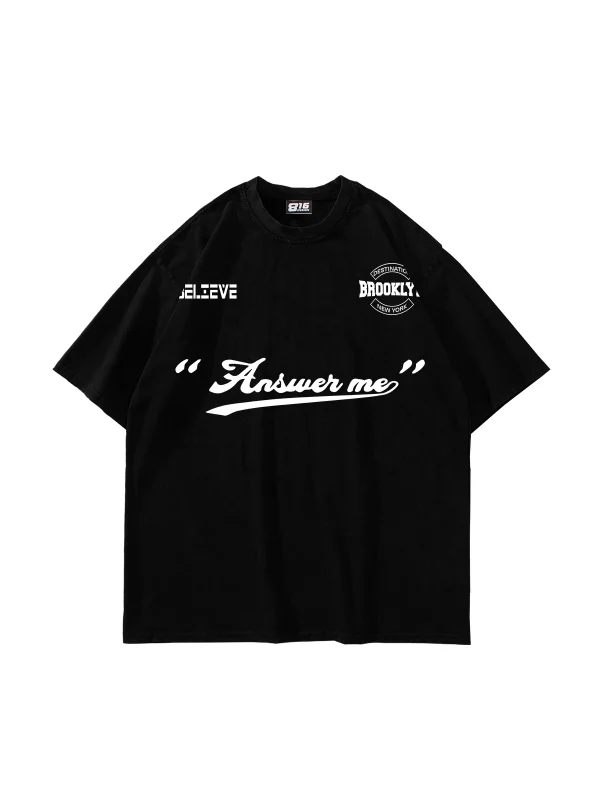Brooklyn Baskılı Oversize Unisex Siyah Tshirt