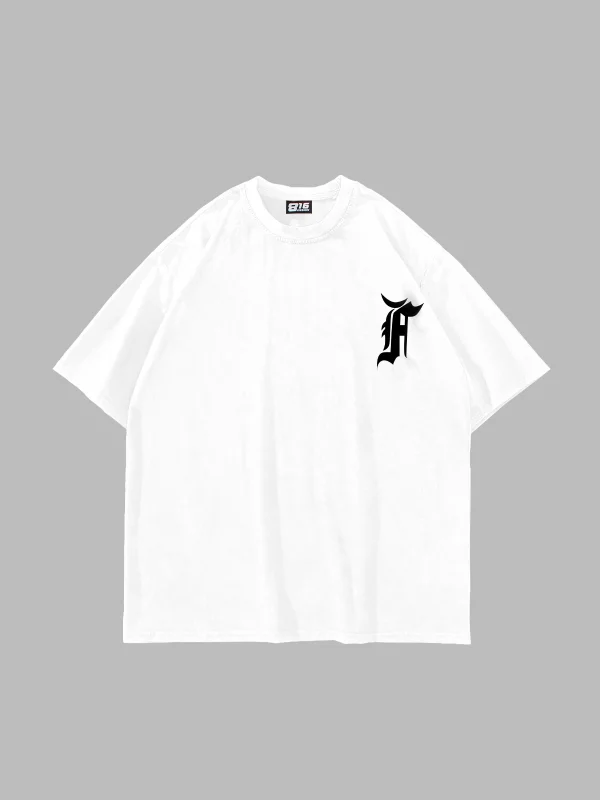 Patch Detaylı Beyaz Unisex Oversize Tshirt