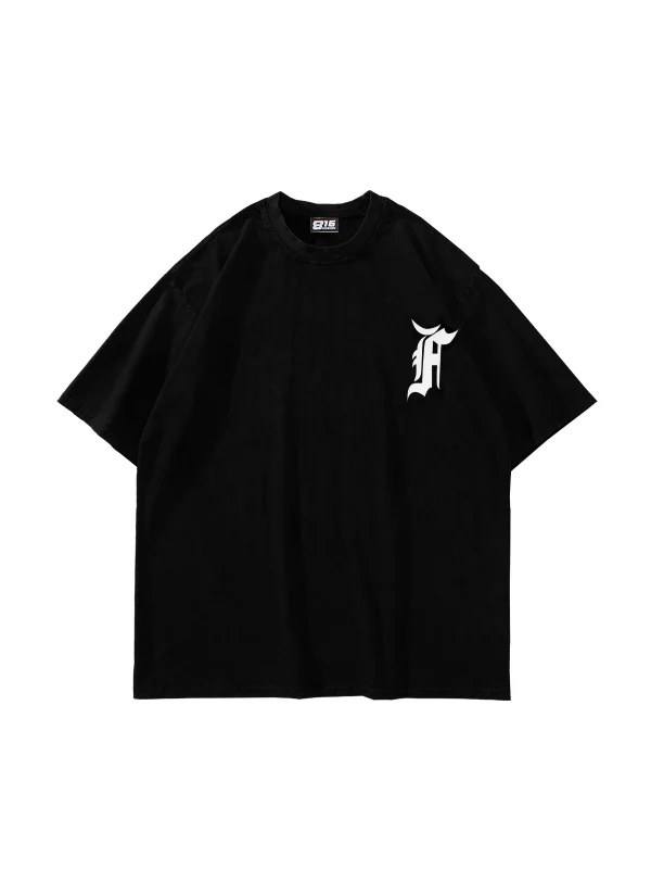 Patch Detaylı Siyah Unisex Oversize Tshirt