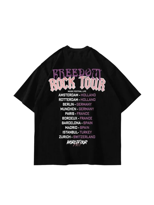 Freedom Rock Tour Baskılı Oversize Unisex Siyah Tshirt